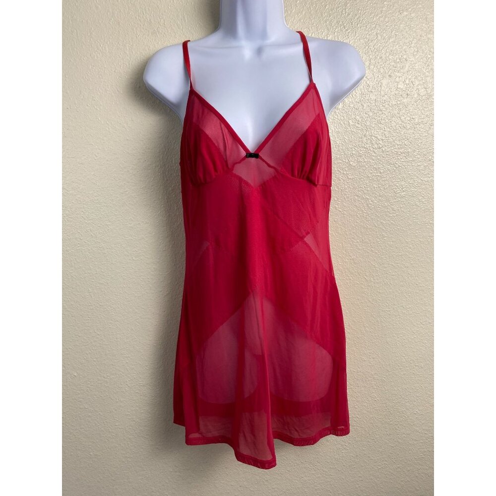 On Gosammer Womens Y2K 90s Mesh red Slip Dress Size Medium Sleepwear Romantic